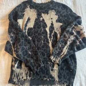 R13 Leopard Distressed Print Sweater